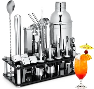 Bartender Set  Stainless Steel Cocktail Kit Bar Shaker with Tool & Stand - Picture 1 of 7