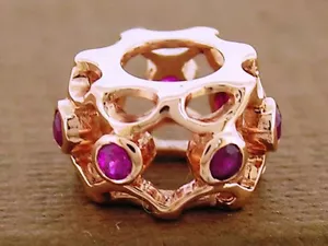 Bd095 Genuine 9K Rose Gold Natural Ruby Eternity Bead Charm European Bracelets - Foto 1 di 2
