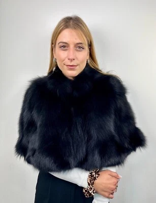 Black Fur Stole, Fox Fur Shawl, Fur Wrap, ONE SIZE - Image 1 of 4