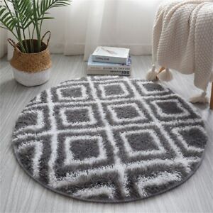Round Shaggy Area Rug Faux Fur Plush Carpet Tie-Dyed Floor Mat Bedroom Decor New