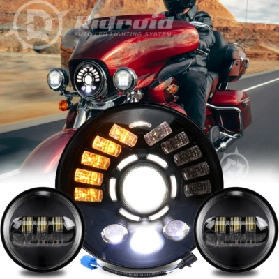 Faro LED y señal de giro DOT de 7 pulgadas + luces antiniebla de 4,5" para Harley Davidson Touring Foto 1 de 4