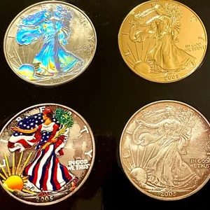 2005 Silver Eagles (4) Rare Premium Specialty Set - Hologram, Gold Plated, etc. - Picture 1 of 6
