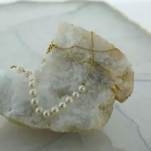 14K Gelbgold Weißperle Halskette auf Gold 18 Zoll Kette - Bild 1 von 4
