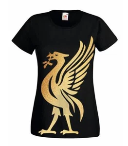 Womens Liver Bird YNWA Liverpool Scouse Liverpudlian Logo Lady Fit Black T-Shirt - Picture 1 of 8
