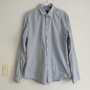 BOSS HUGO BOSS Button Up Shirt Men L Blue Plaid Slim Fit 100% Cotton Casual - Picture 1 of 9