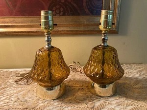 Vintage Pair Of Amber Diamond/Quilted Beaded Vanity Accent Lamps - Picture 1 of 10