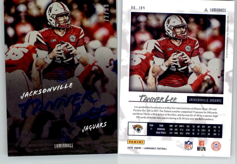 Tanner Lee 2018 Luminance Blue #194 /99 Nebraska Jaguars RC Rookie - Image 1 of 1