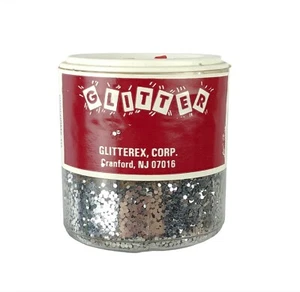 Vintage Glitterex Corp. Cranford, NJ Full 2 oz Jar Silver Glitter - Picture 1 of 9