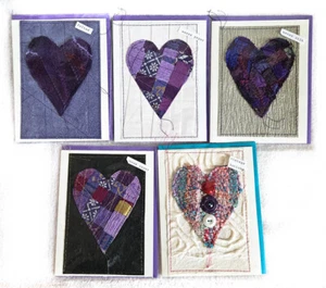 Tarjetas de felicitación hechas a mano de Sharon Cohen 4 1/4"" X 5 1/2"" conjunto de 5 diseños de corazón - Imagen 1 de 4
