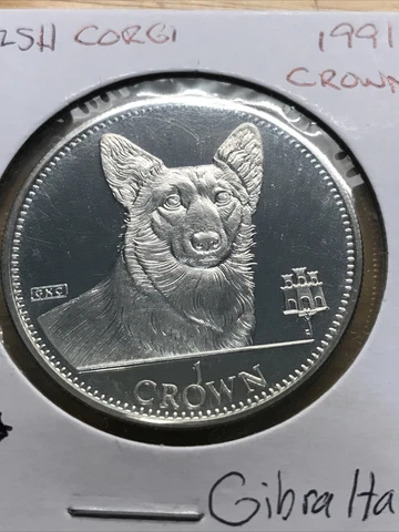 Gibraltar - Scarce 1991- Dog Series - The Corgi 1 (one) Crown Copper-Nickel Cover