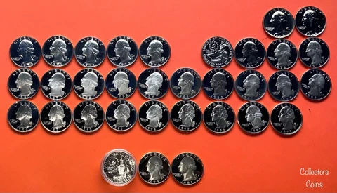 1968 - 1998 33 Washington Quarter S Proof Set w1979 & 1981 Type 2 & 1976 Silv Pr Cover