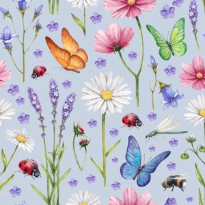FS998 Wild Flowers Butterfly Floral Stretch Jersey Scuba Knit Dress Fabric - Picture 1 of 7