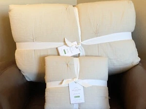 POTTERY BARN weiche Baumwolle Handarbeit FULL/QUEEN Quilt & 1 Kissenbezug NEU - NATUR - Bild 1 von 1