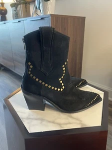 Zadig & Voltaire Cara Suede Western Studded Ankle Boot Black US 9-9.5 EU 40 - Picture 1 of 7