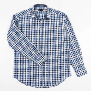 Neiman Marcus Shirt Button Down Casual Cotton Blue Check Mens Medium NWOT - Picture 1 of 9