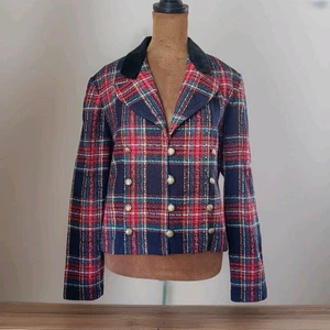 90s Vintage Plaid Double Breasted Cropped Blazer Womens 10 Positive Attitude - Bild 1 von 6