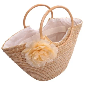 2X (Bolso de mano de paja para mujer tejido con flores verano playa mensajero bolso 8395 - Imagen 1 de 8