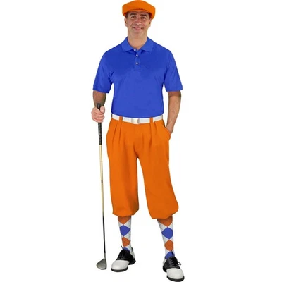 Golf Knickers Start-in-Style Orange Microfiber Outfit for Men with Cap and Socks - Image 1 of 4