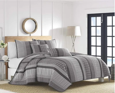 Juego de edredón de 3 piezas gris algodón Nautica Gulf Shores-King Foto 1 de 4