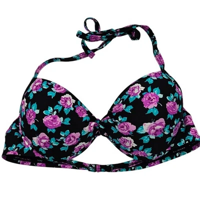 Traje de baño bikini Xhilaration para mujer talla M acolchado negro púrpura floral Foto 1 de 4