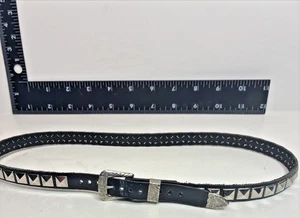 Vintage Black Leather Western Hat Band Silver Tone Buckle 1/2” Wide 27" long - Picture 1 of 6