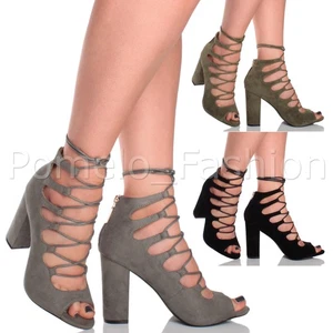 SANDALI DA SERA DONNA TACCO ALTO STRINGATI PEEPTOE STIVALETTI MISURA 3 36 - Foto 1 di 3