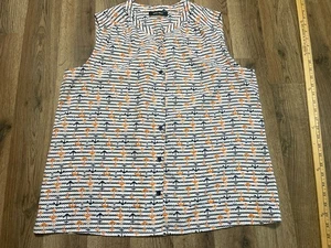 Nine West Tank Top, Women's Size 14, White Blue Orange Anchors Button Up - Picture 1 of 6