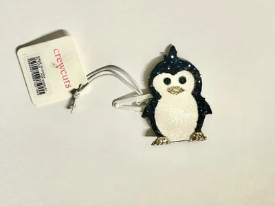 Penguin hair clip / barette in sparkly blue, white and gold - Image 1 of 2