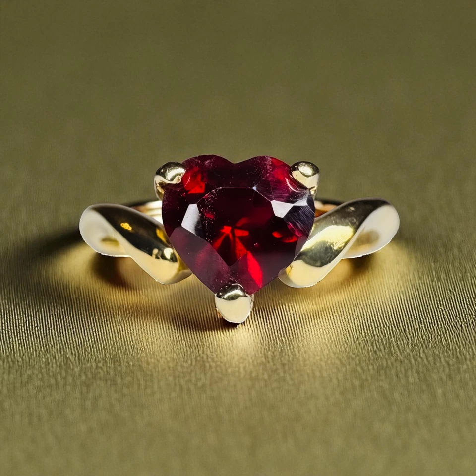 VINTAGE 10K Gold- Ruby Ring -Sz 5- .82CT Red Heart Ruby Promise Ring -1.5g - Image 1 of 4