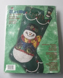 Bucilla Filz Applikation skurril Schneemann Weihnachten Strumpf - Pailletten Perlen 18" - Bild 1 von 4