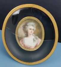 Antique Miniature Print Portrait Marie Antoinette in Oval Metal Shadow Box Frame