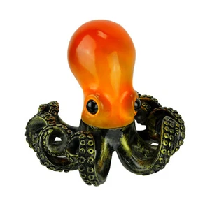 Bronze Resin Octopus Lamp: Red-Orange Hue, Amber Glow, Coastal Accent Decor - Picture 1 of 8