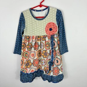 Jelly the Pug Paige Knit Dress Girls 4T Boho Floral Patchwork Ruffle Cottagecore - Picture 1 of 6
