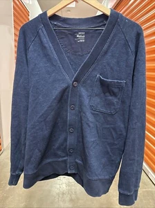 Cárdigan suéter Gap 1969 para hombre mediano azul índigo tejido mangas largas cuello en V - Imagen 1 de 3