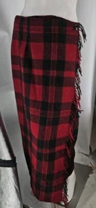 Woolrich Women's Skirt 12 Buffalo Plaid Fringe Wool Wrap Maxi - Picture 1 of 6