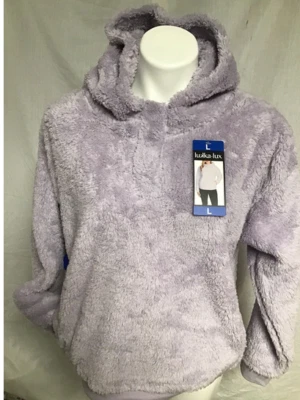 Lukka Lux Women Fleece Hoodie Faux Fur Pullover Soft Plush Sweater(PURPLE L)NWT - Image 1 of 4