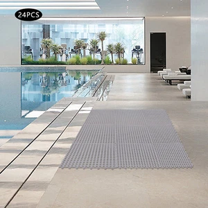 24Pack Drainage Interlocking Floor Tiles Mats 11.81x11.81" Non-Slip Pool Bathtub - Picture 1 of 21