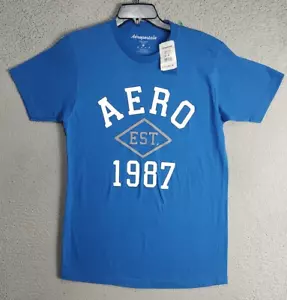 Aeropostale Shirt Adult Medium Blue Graphic Logo Short Sleeve Cotton Active Mens - Picture 1 of 10