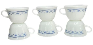 Lot of 6 Vintage Pyrex Morning Blue Flower White Milk Glass Cup Microwave Safe - Picture 1 of 20