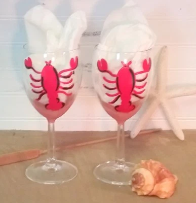 Custom Hand Painted Personalized Lobster Wine Glasses, Beach Wedding Gift, Decor - Image 1 of 2