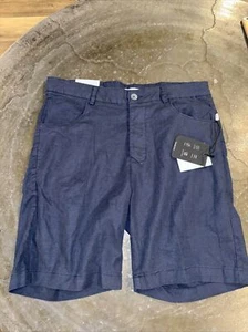 Onia Shorts Mens 32 Stretch Linen Blend Traveler Navy Blue BUTTON Fly 7.5” New - Picture 1 of 7
