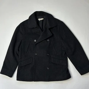 J Crew Dock Peacoat Mens Medium Double Breasted Wool Cashmere Jacket Black - Picture 1 of 7