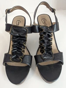 Candies Susany Black Platform Clog Sandal Women's 9M Leather Scrunch Zipper Shoe - Picture 1 of 11