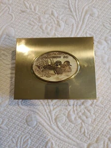 Zigarettenschachtel Vintage Retro Schreibtisch Tischplatte Fuß Kupfer mit geätztem Entenintarsien - Bild 1 von 5