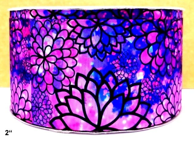 2 INCH Grosgrain Ribbon  HAIR BOW SUPPLY WHOLESALE Floral, Flowers, Bright - Image 1 of 1