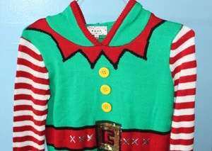 POOF Women's CHRISTMAS Sweater ELF With Hood UglySweater SIZE small 3D - Picture 1 of 6