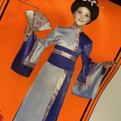 Vestido fantasia gueixa infantil meninas com ventilador tamanho M 7-8 novo Halloween/122b - Imagem 1 de 4