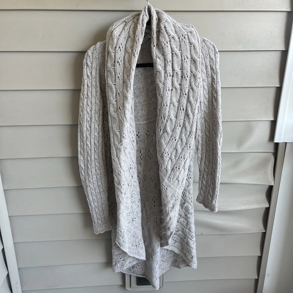 Cárdigan Otoño Cachemira Talla S Ojales Grueso Tejido Abierto Largo Medio Abierto Beige Foto 1 de 4