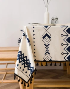 Geometric Print Tassel Decor Tablecloth - Picture 1 of 7