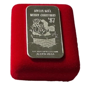 1987 ARGENTO 1 OZ 999 JOYEUX NOEL BUON NATALE ARTE LINGOTTO ARGENTO - Foto 1 di 4